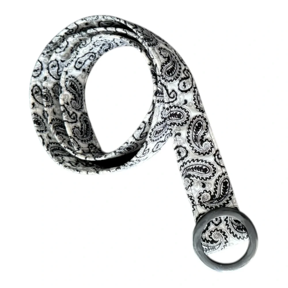 White Bandana Black Paisley Thick Fabric Belt Size L/XL 45” Classic